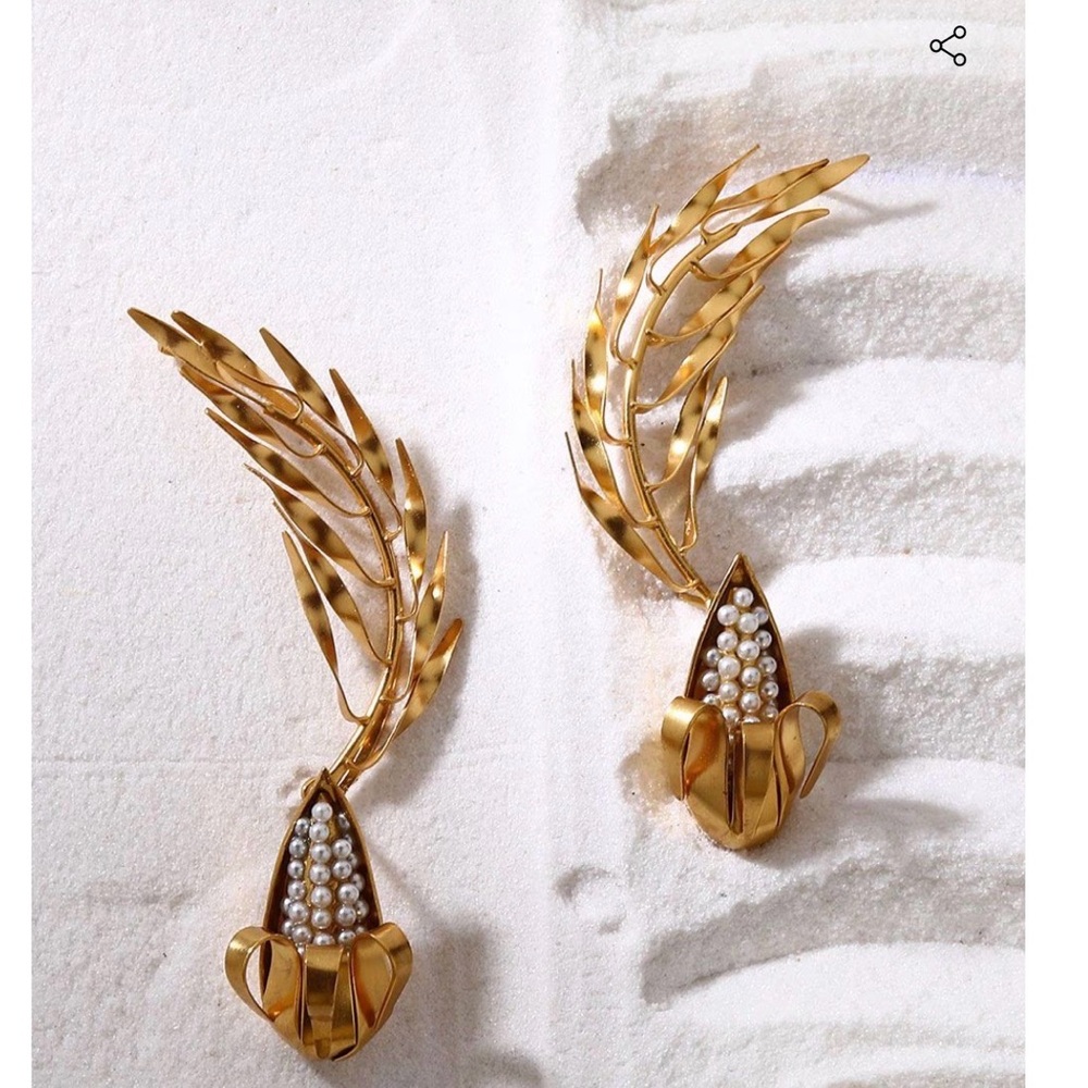 Gold and Pearl Winged Maize Earrings